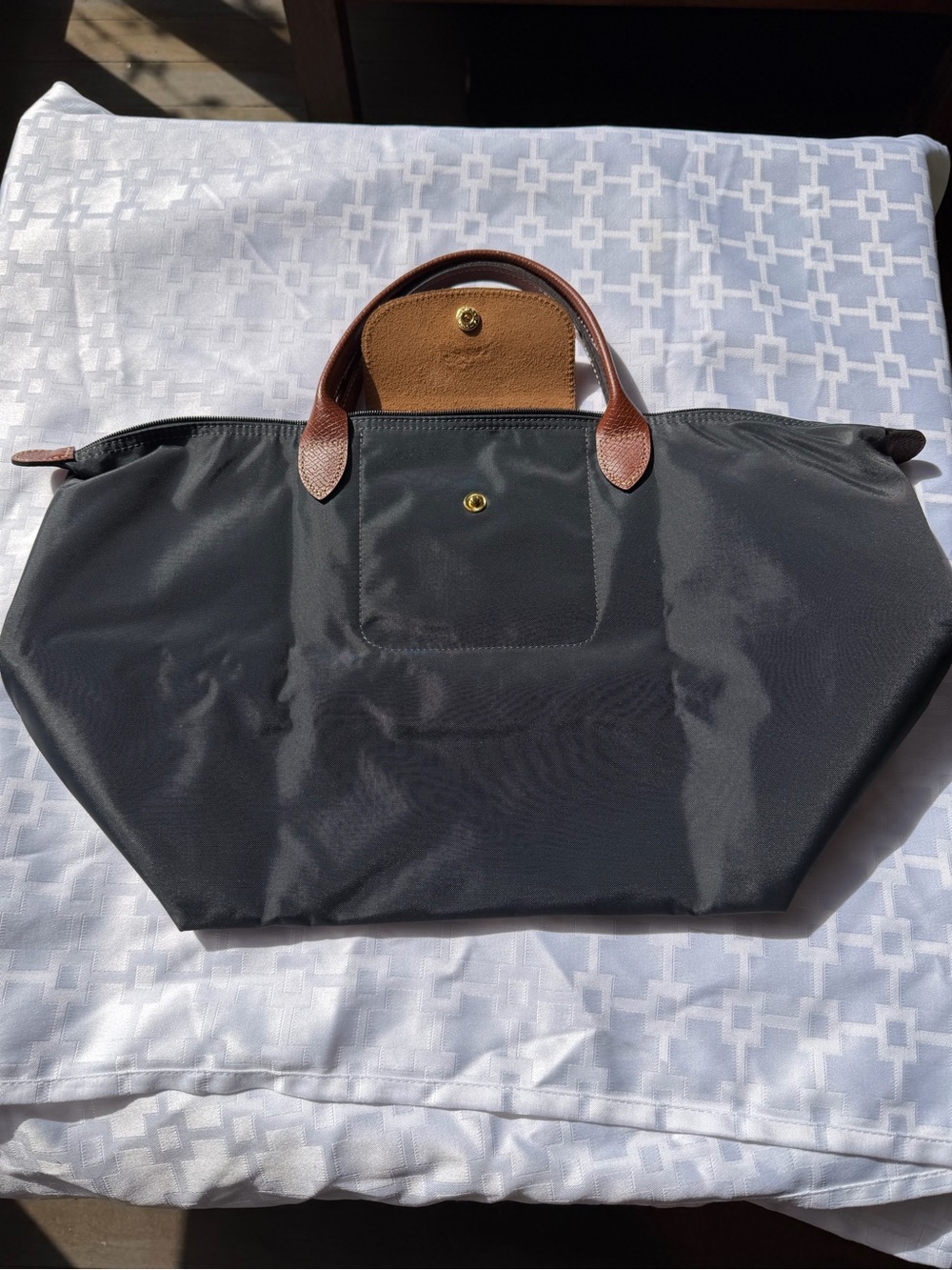 Longchamp Black and Brown Tote with felt insert for storage/organizing